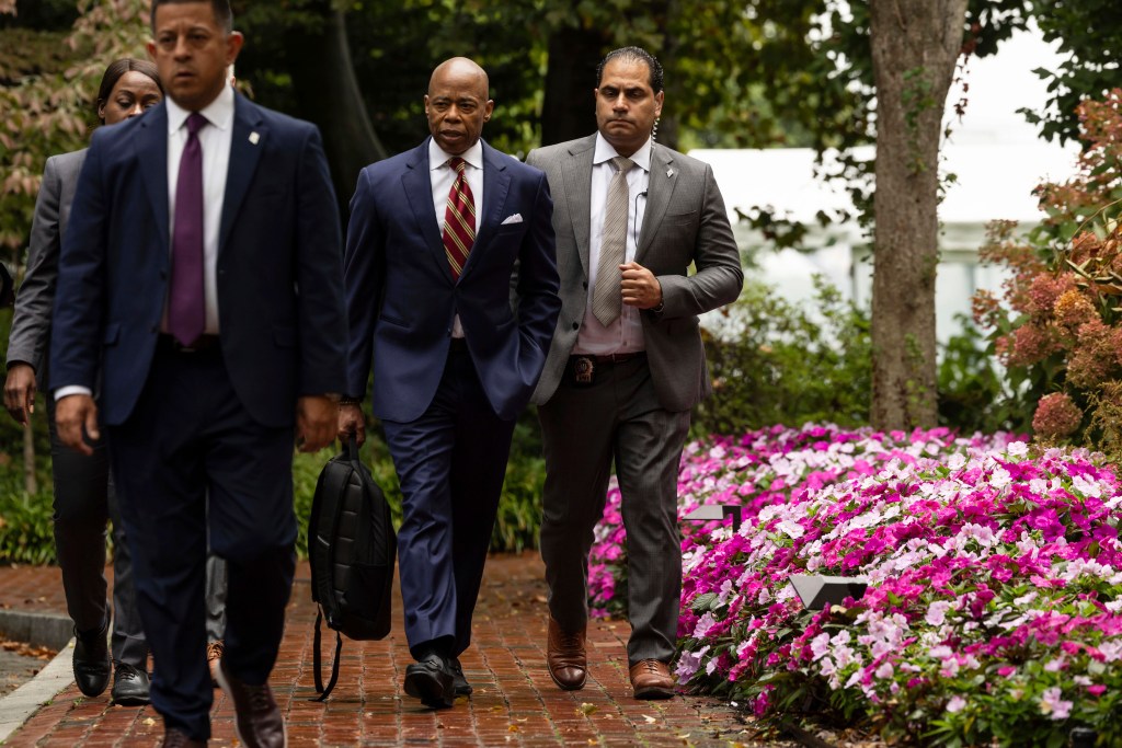 Mayor Eric Adams exits Gracie Mansion, the official residence of the mayor, Thursday, Sept. 26, 2024, in New York