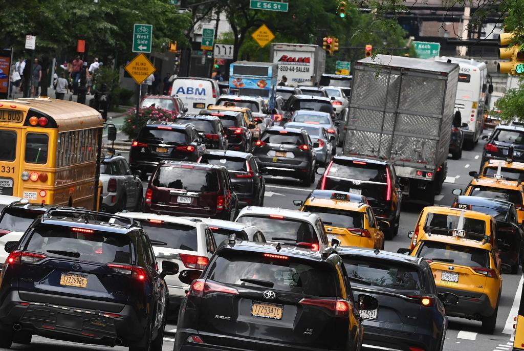 Traffic jam on First Ave. and East 56th St. in New York City in preparation for the start of congestion pricing