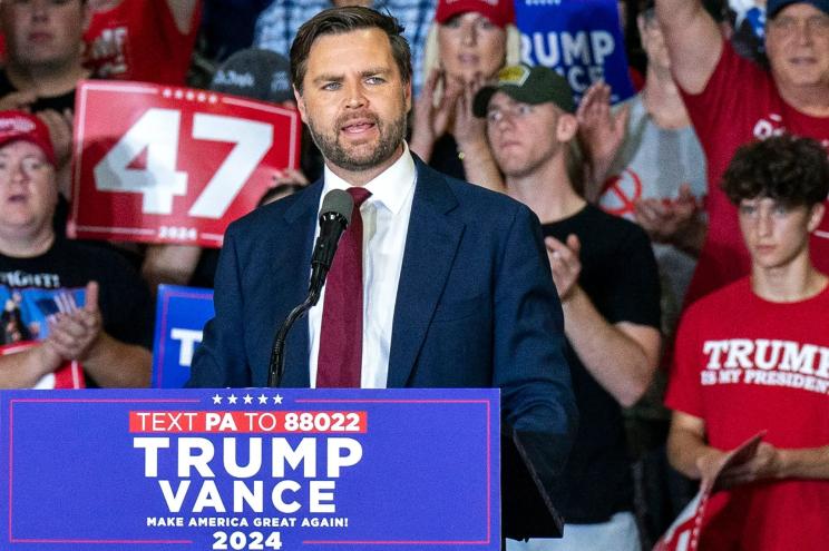 Republican Vice Presidential candidate, JD Vance speaks at his campaign rally at the Newtown Athletic ClubÃ¢â¬â¢s Sports Training Center in Newtown on Saturday, Sept. 28, 2024.