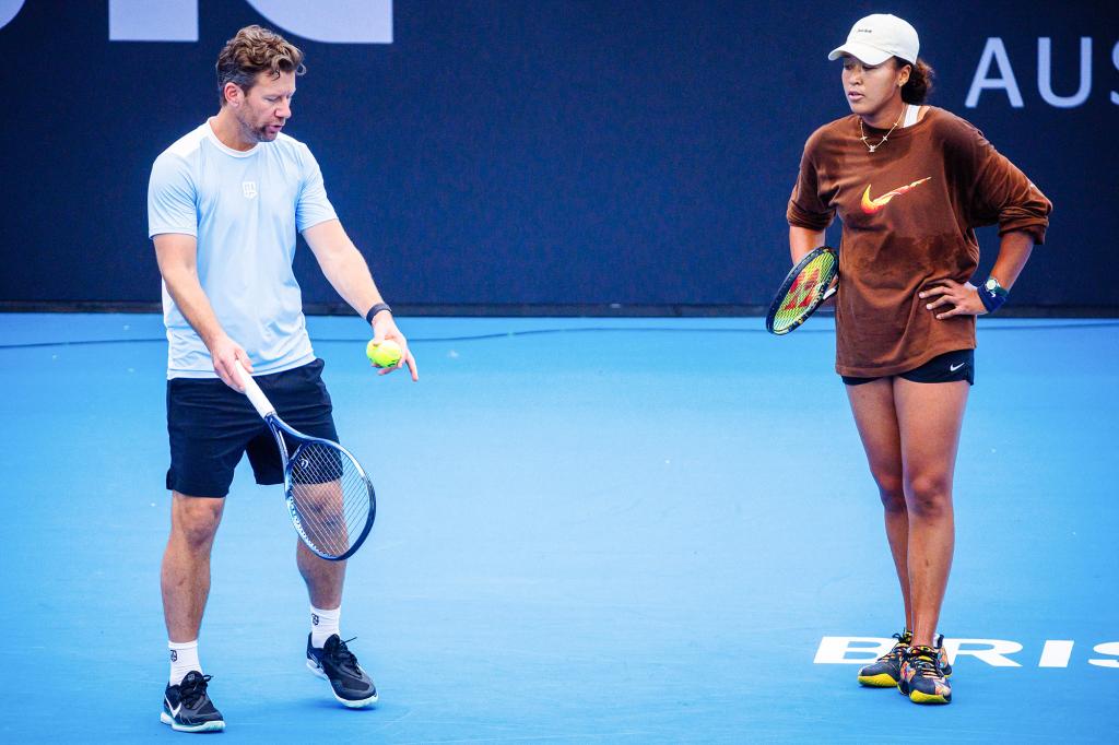 Wim Fissette and Naomi Osaka work together during a December 2023 training session.