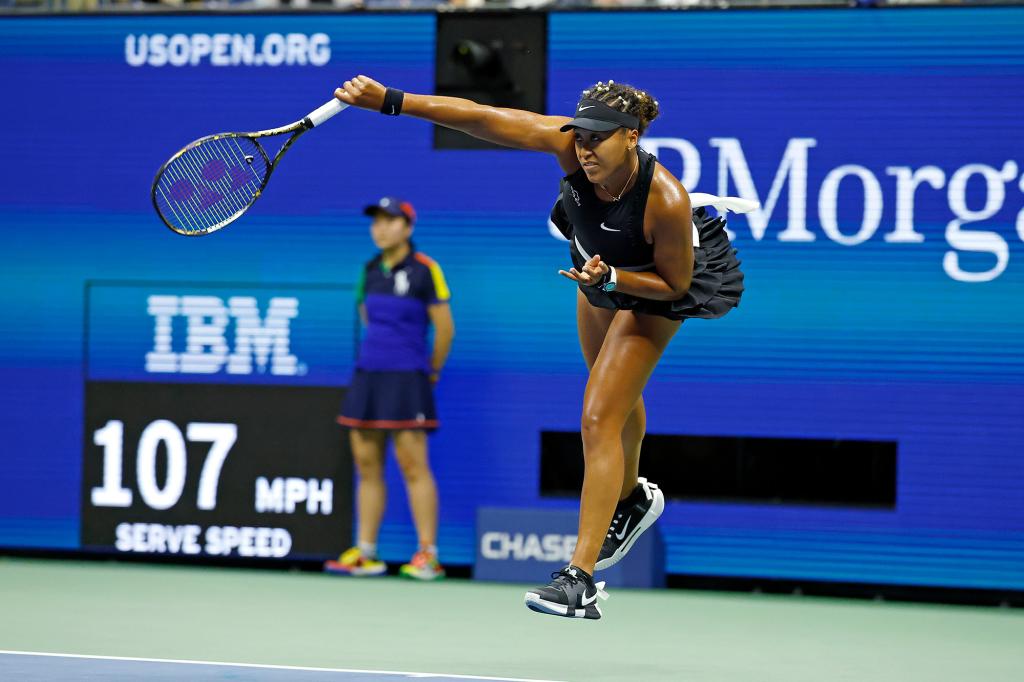 Naomi Osaka hits a shot during the U.S. Open.