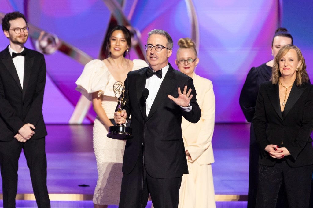 John Oliver during his acceptance speech at the 2024 Emmys. 