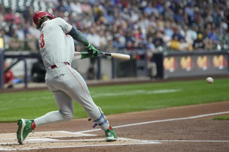 Bryce Harper looks to lead the Phillies to victory against the Brewers.