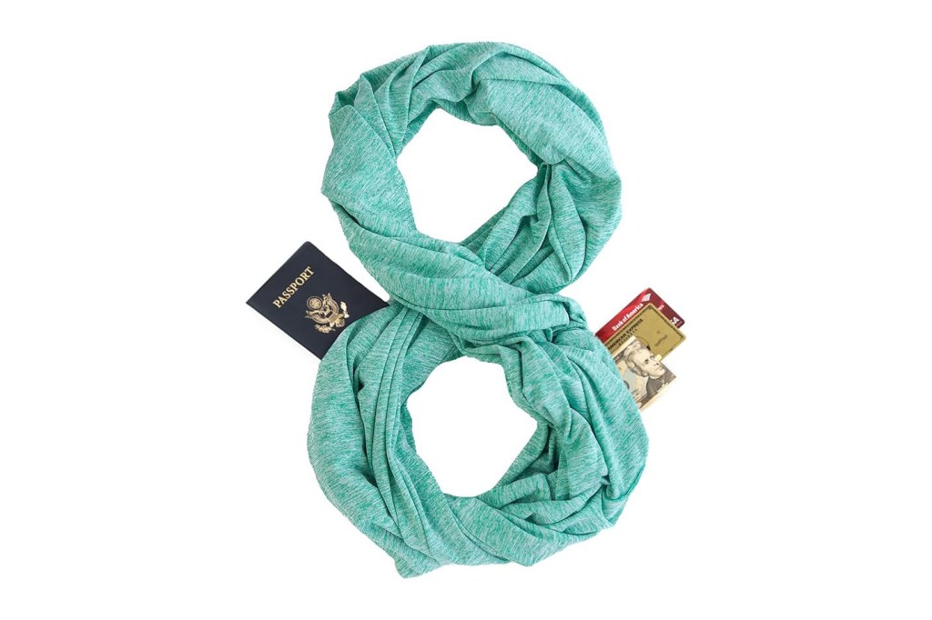 A scarf and passport with a number eight