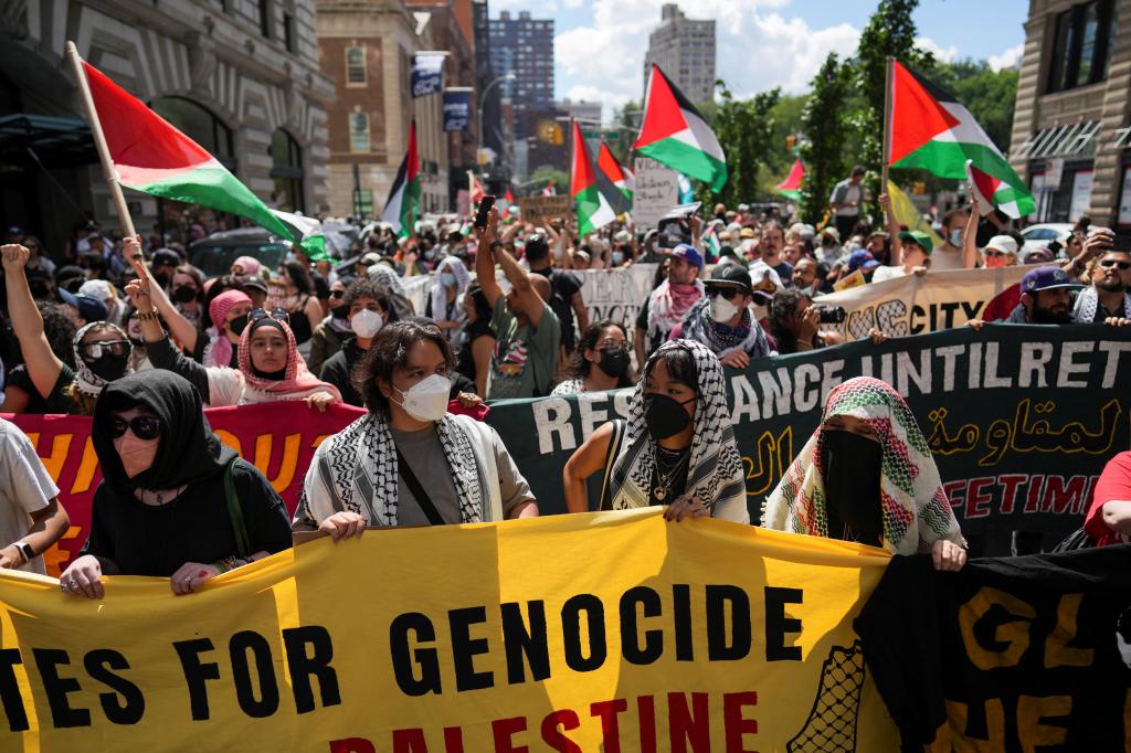 Pro-Palestinian demonstrators demand a ceasefire and the end of Israeli attacks on Gaza