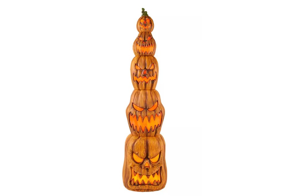 A stack of carved pumpkins