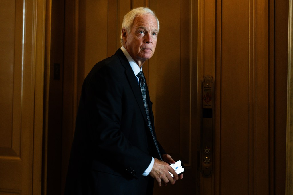 Sen. Ron Johnson (R-WI) departs from the Senate Chambers following a cloture vote on the Kids Online Safety Act in the U.S. Capitol Building on July 25, 2024 in Washington, DC.