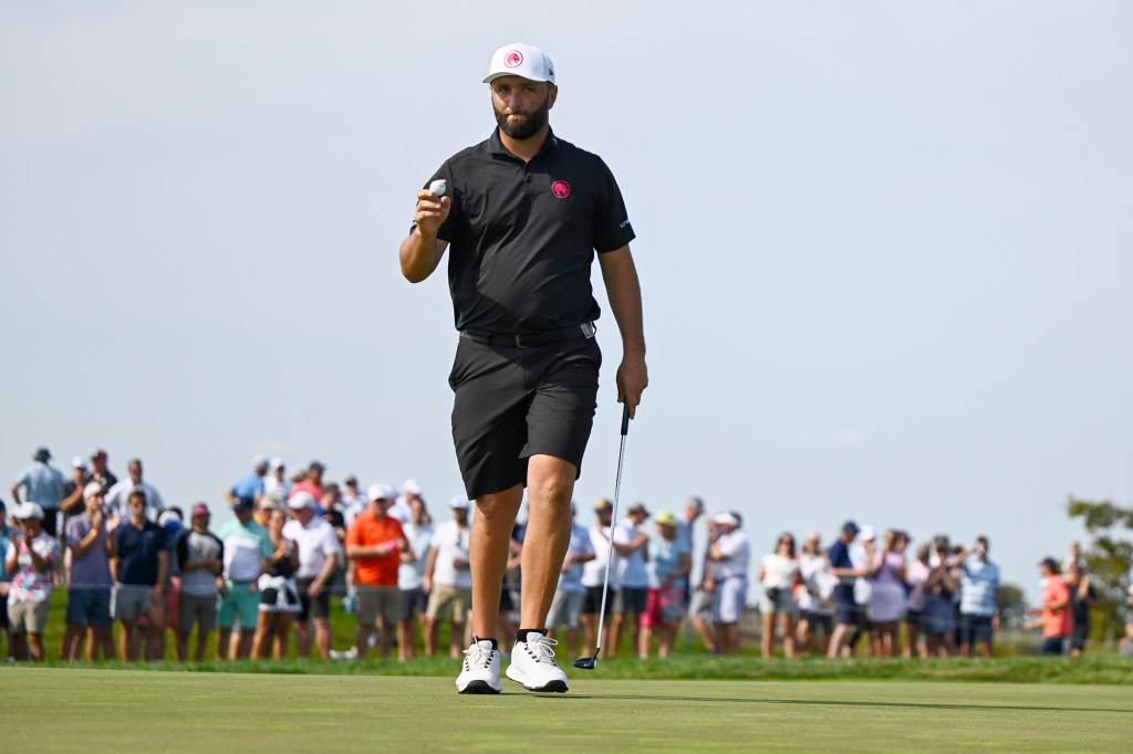 Jon Rahm reacts during his final round of the LIV Golf event on Sept. 15.