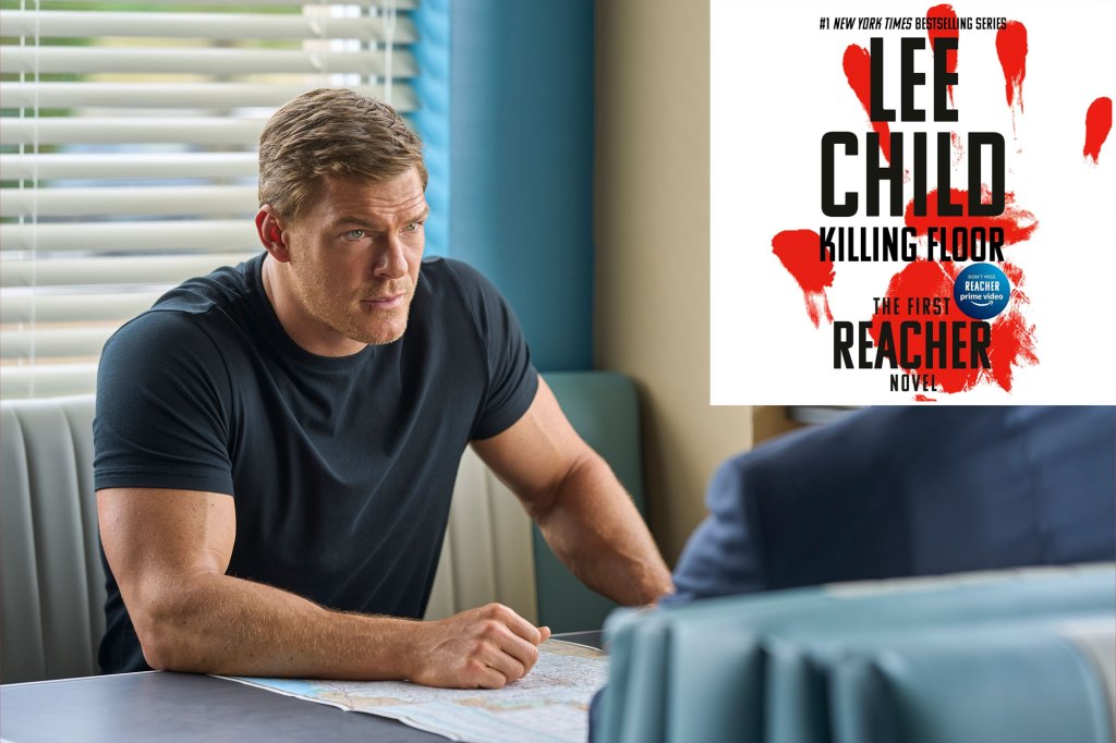 Alan Ritchson sitting at a table with a map