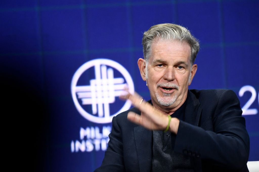 Reed Hastings speaking at conference on Oct. 18, 2021.