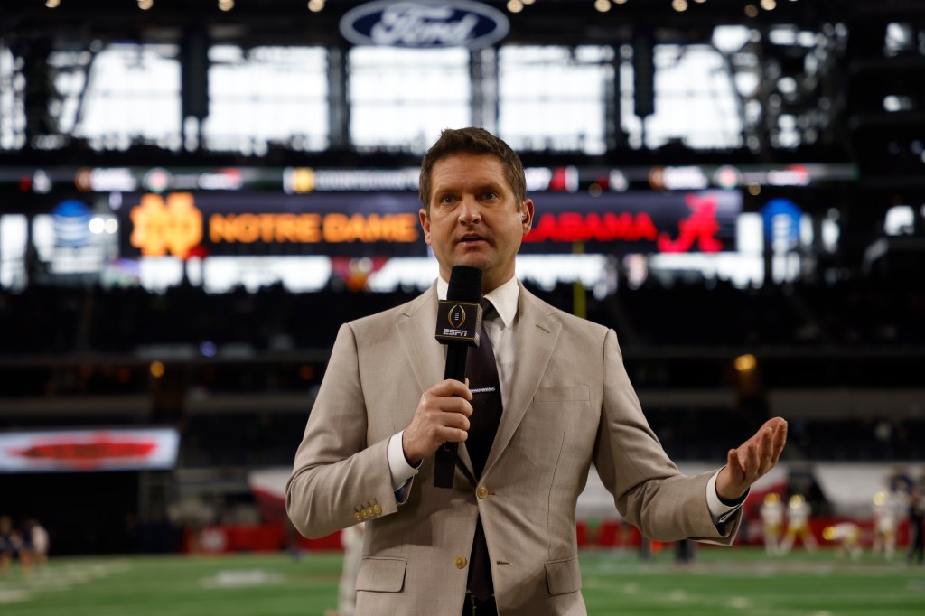 Todd McShay is seen reporting for ESPN in January 2021.