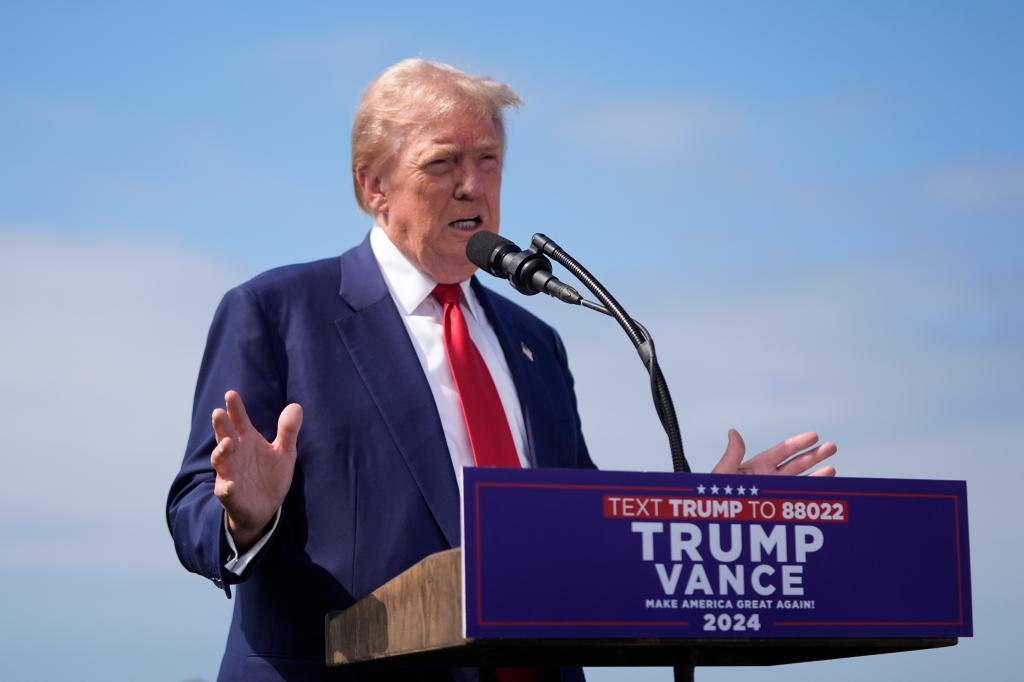 Donald Trump speaks during a news conference held at Trump National Golf Club Los Angeles in Rancho Palos Verdes, Calif., Friday, Sept. 13, 2024. 