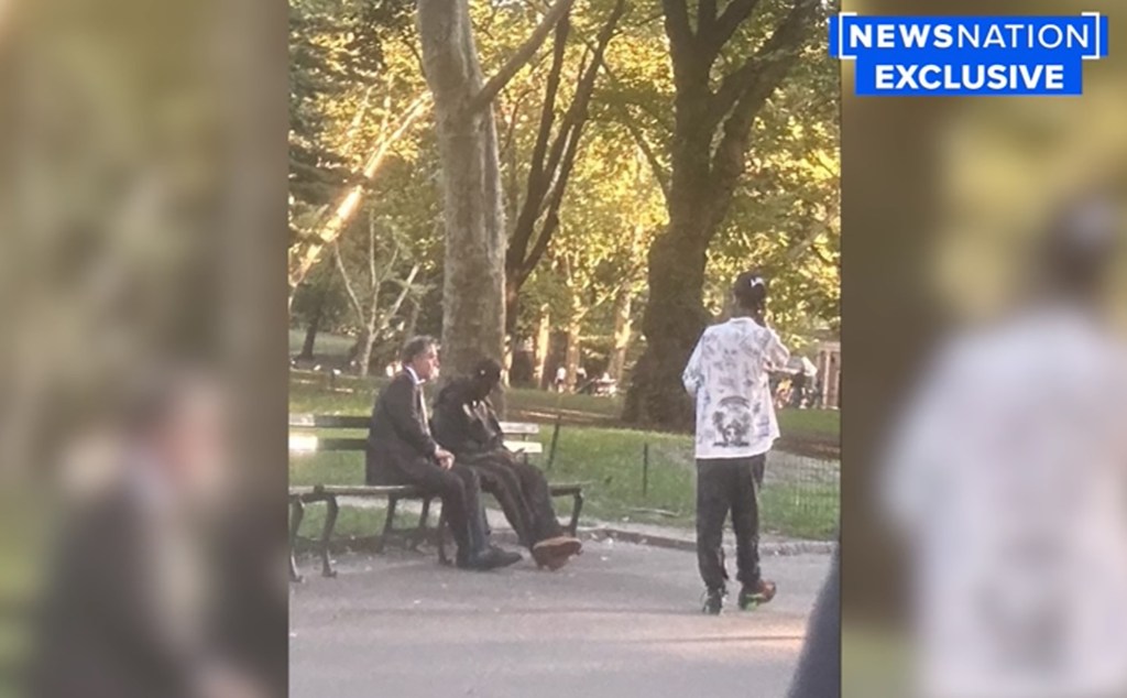 P. Diddy with his attorney and son sitting on a bench in Central Park