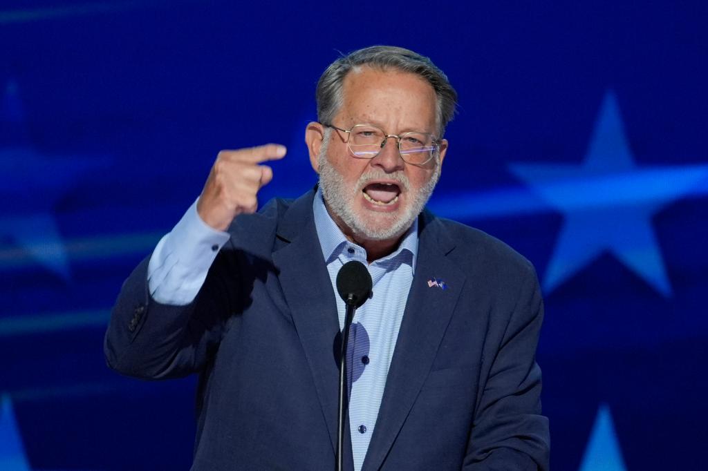 Sen Gary Peters, D-Mich., speaking during the Democratic National Convention Tuesday, Aug. 20, 2024, in Chicago.