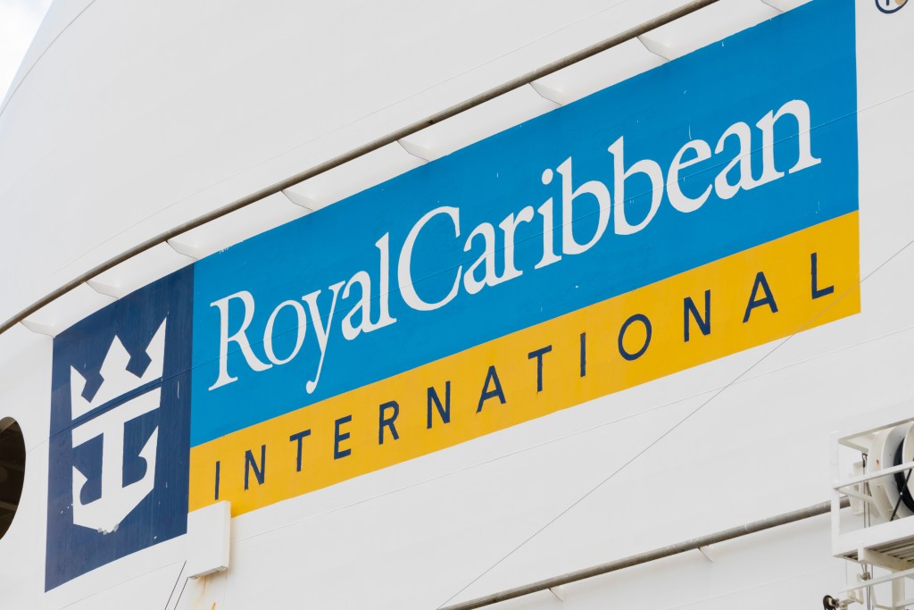 A Royal Caribbean cruise line sign.