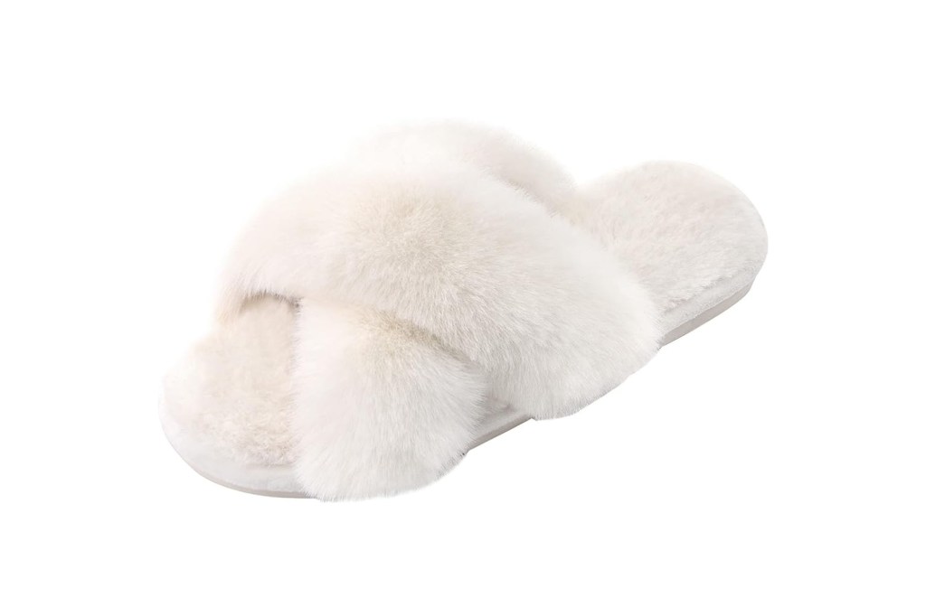 A white furry slipper