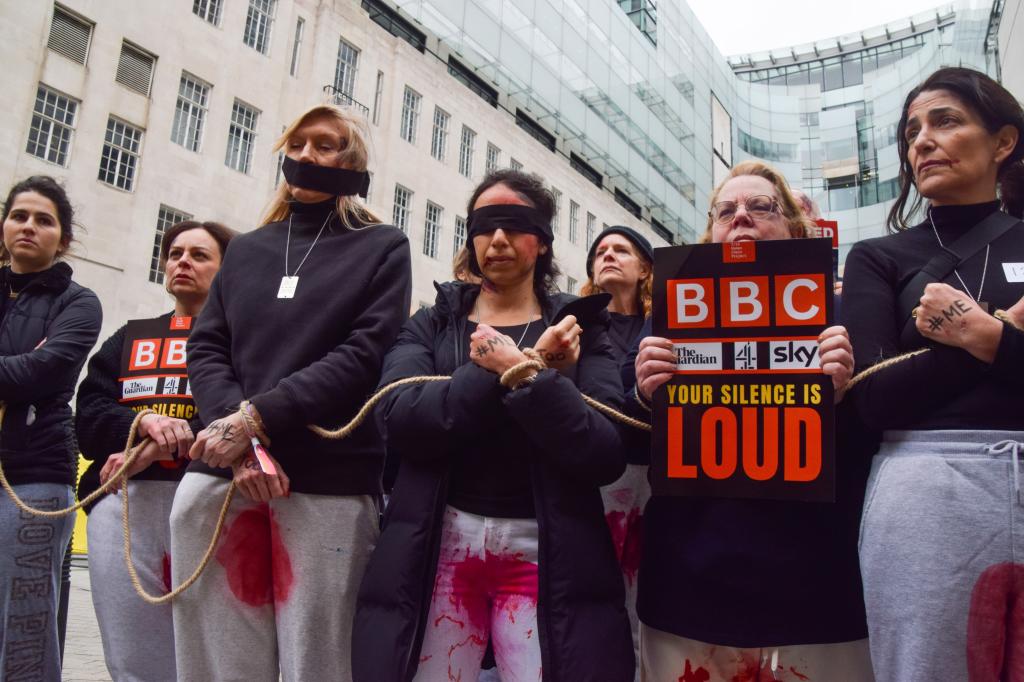 Demonstrators protested outside the BBC's headquarters in London over its reports on the war and alleged silence over Hamas' terrorism.