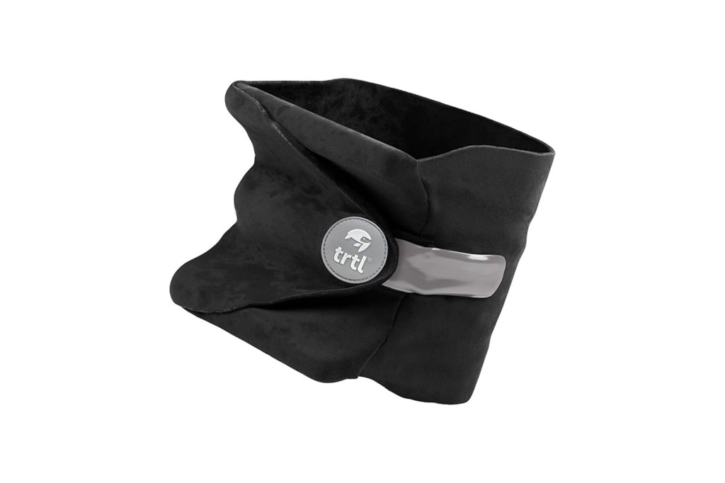 A black scarf with a silver circle on it