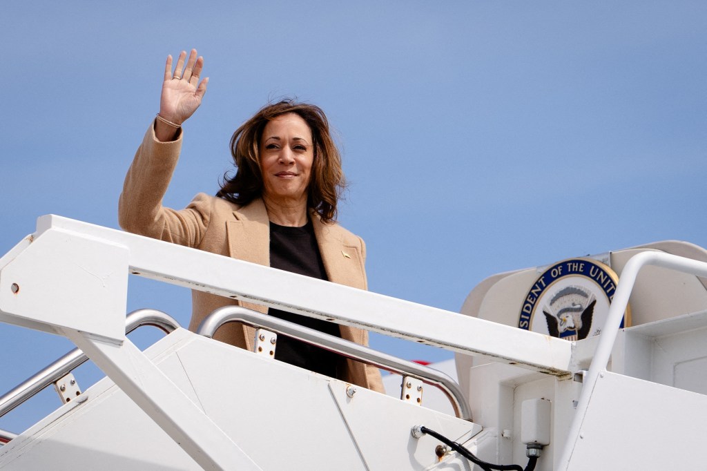 Vice President Kamala Harris boards Air Force Two at Joint Base Andrews in Maryland on September 4, 2024.