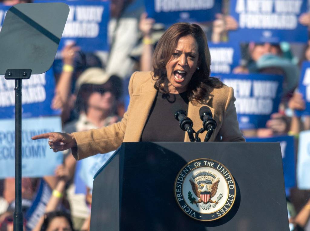 Vice President Kamala Harris speaks at Throwback Brewery in North Hampton, Wednesday Sept. 4, 2024.