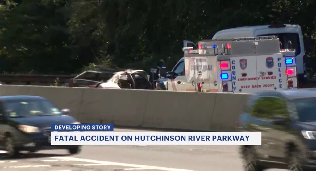 Car crashed and engulfed in flames due to wrong-way collision on Hutchinson River Parkway in Westchester, New York