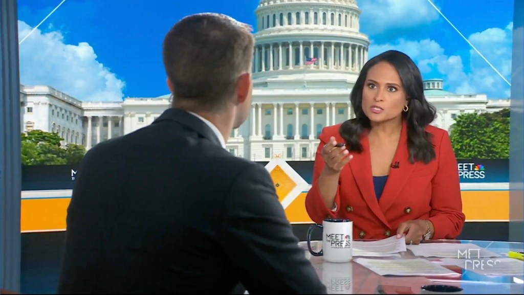 Welker (right) interviewed Sen. Tom Cotton (R-Ark.) during Sunday's broadcast of "Meet the Press."