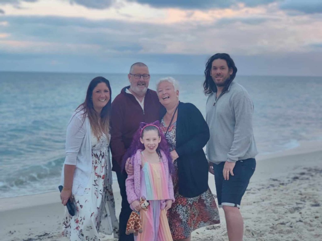 (From left-right) Kelly Seedall, Geoff Seedall, Eileen Seedall, Neil Seedall and Zara Seedall at the bottom pictured together during their holiday travel. 