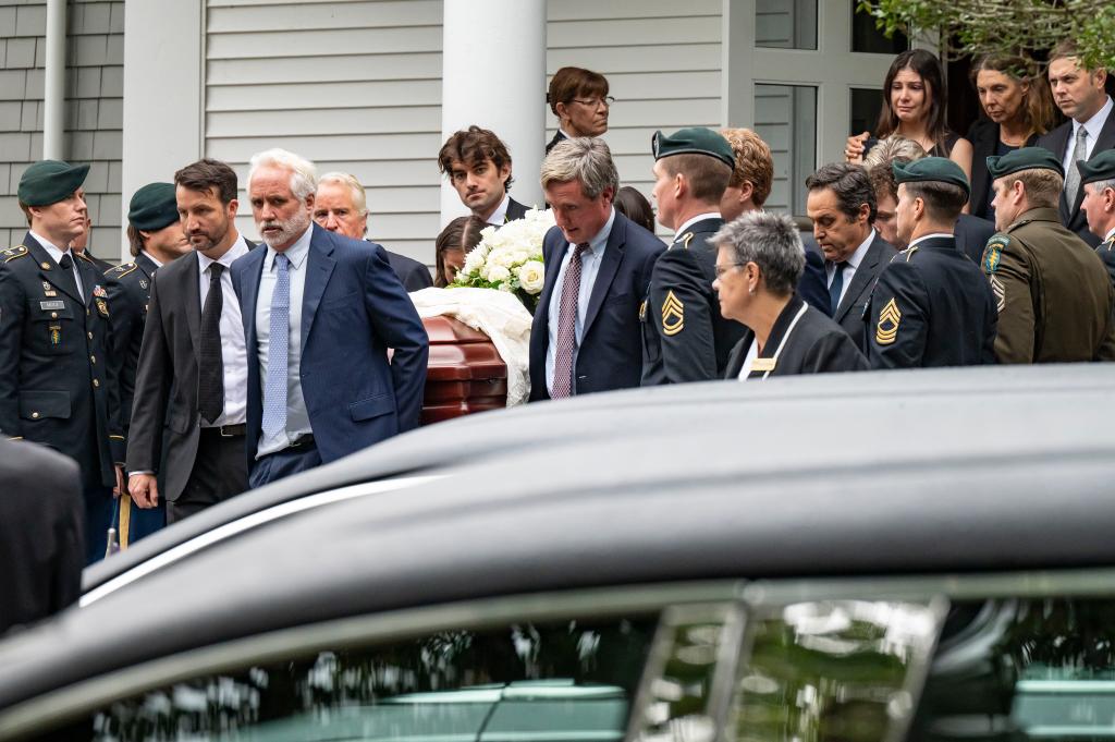 Ehtel Kennedy's casket being carried out of Our Lady of Victory in Centerville, Massachusetts on Oct. 14, 2024.