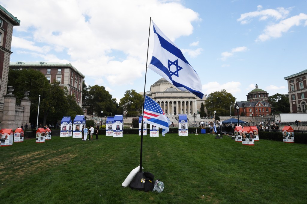 A memorial installation inside Columbia University in NYC, to commemorate the one year anniversary of the attacks in Israel.