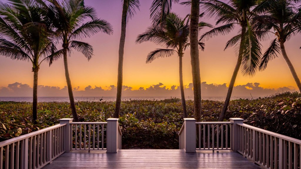 The front porch at sunset.