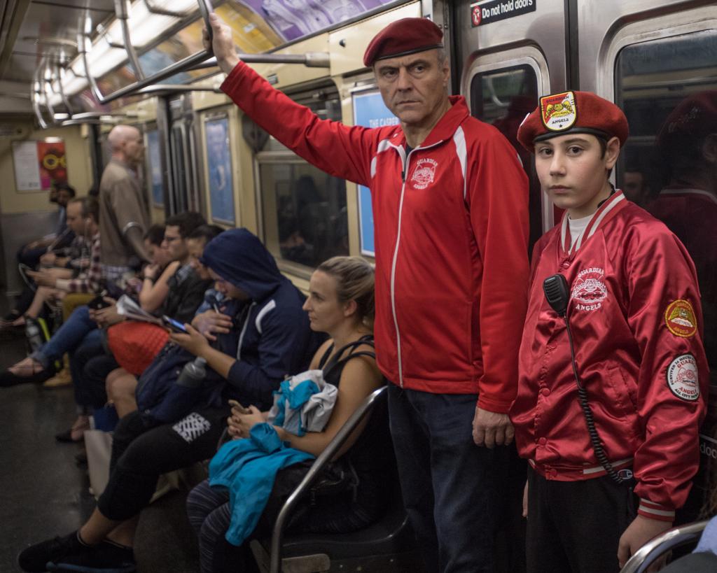 Curtis Sliwa and his son Anthony on the subway patrol in NYC in Oct. 2016.