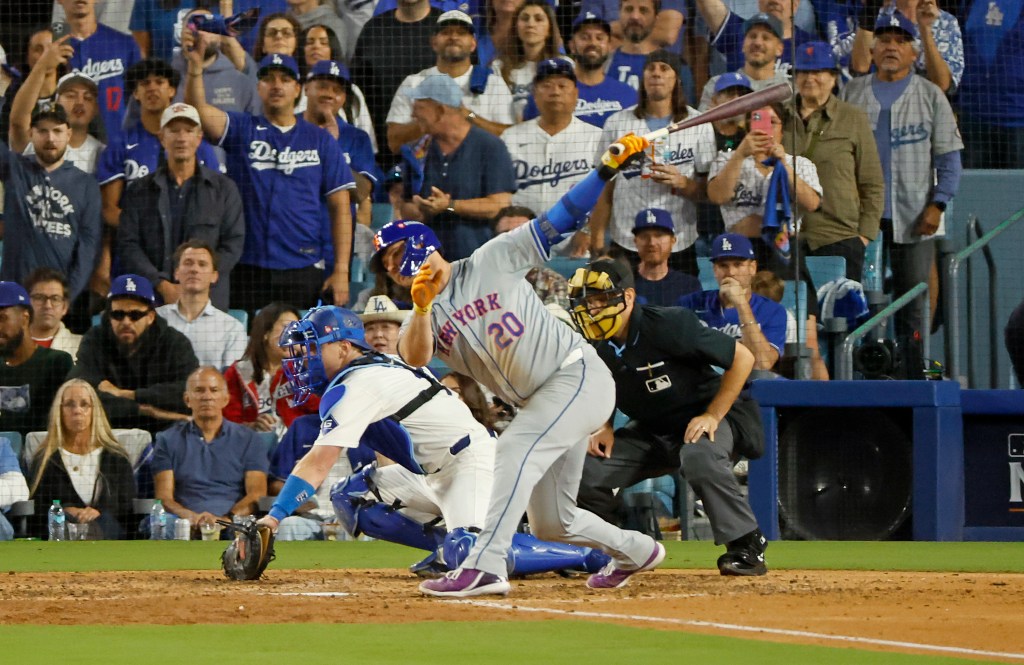 Pete Alonso strikes out during the Mets' loss to the Dodgers on Oct. 20, 2024. 