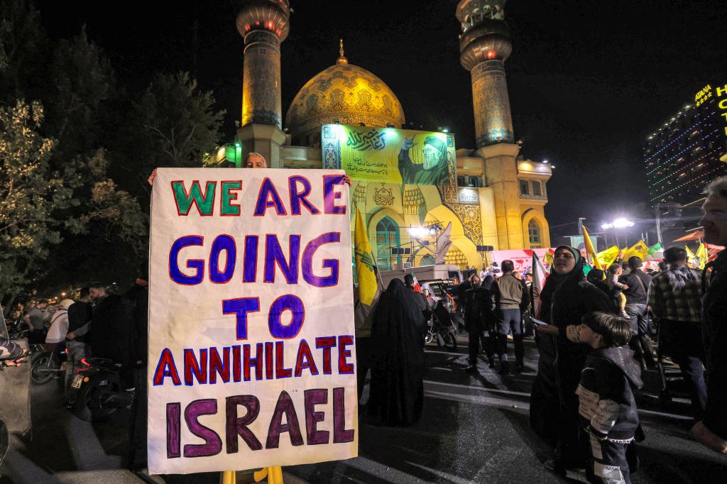 An anti-Israel sign is displayed in Tehran's Palestine Square.