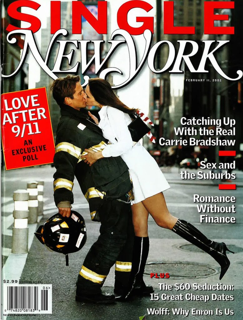 2002 cover of New York Magazine featuring Melania Trump, with a theme of her journey from arriving in New York City in 1996 to becoming an American citizen in 2006, displaying a man and woman kissing.