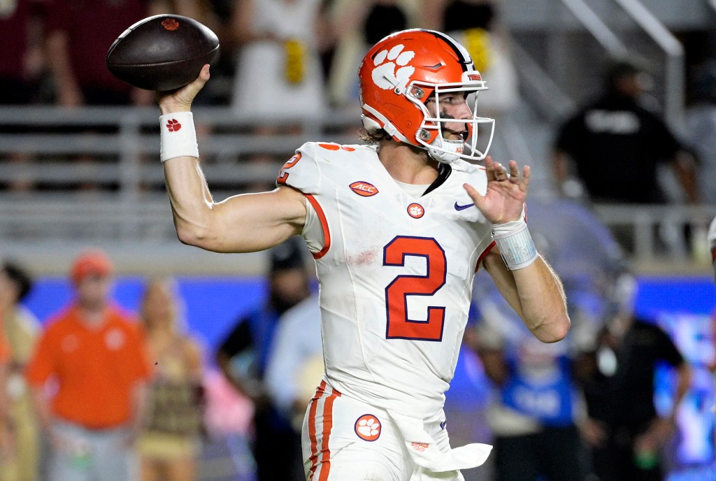 Clemson Tigers quarterback Cade Klubnik (2) throws the ball against the Florida State Seminoles during the second half at Doak S. Campbell Stadium. 