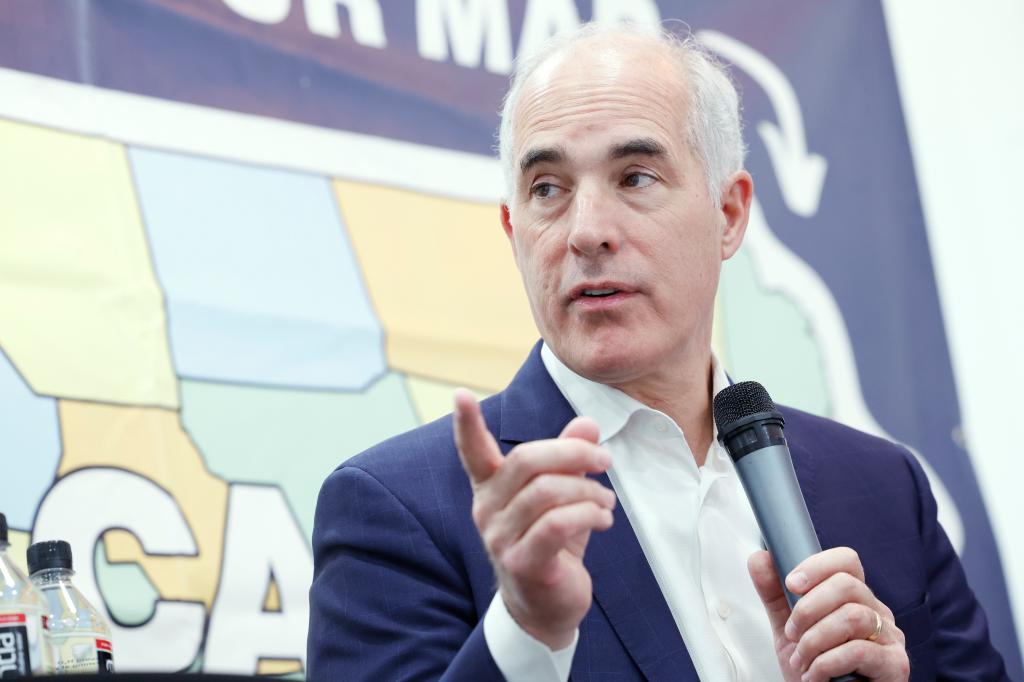 Sen. Bob Casey (D-PA) participates in a conversation on black maternal health during a campaign event on October 17, 2024 in Philadelphia, Pennsylvania. In a tight re-election race, Casey heard from community members and leaders about the city's history with black maternal health.