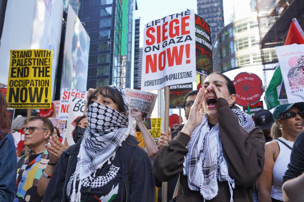 Anti-Israel protesters in Times Square last week.