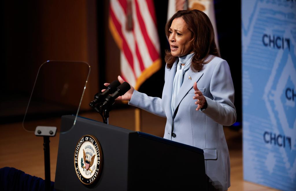 Vice President Kamala Harris delivering a speech at the Congressional Hispanic Caucus Institute's 47th Annual Leadership Conference in Washington, DC