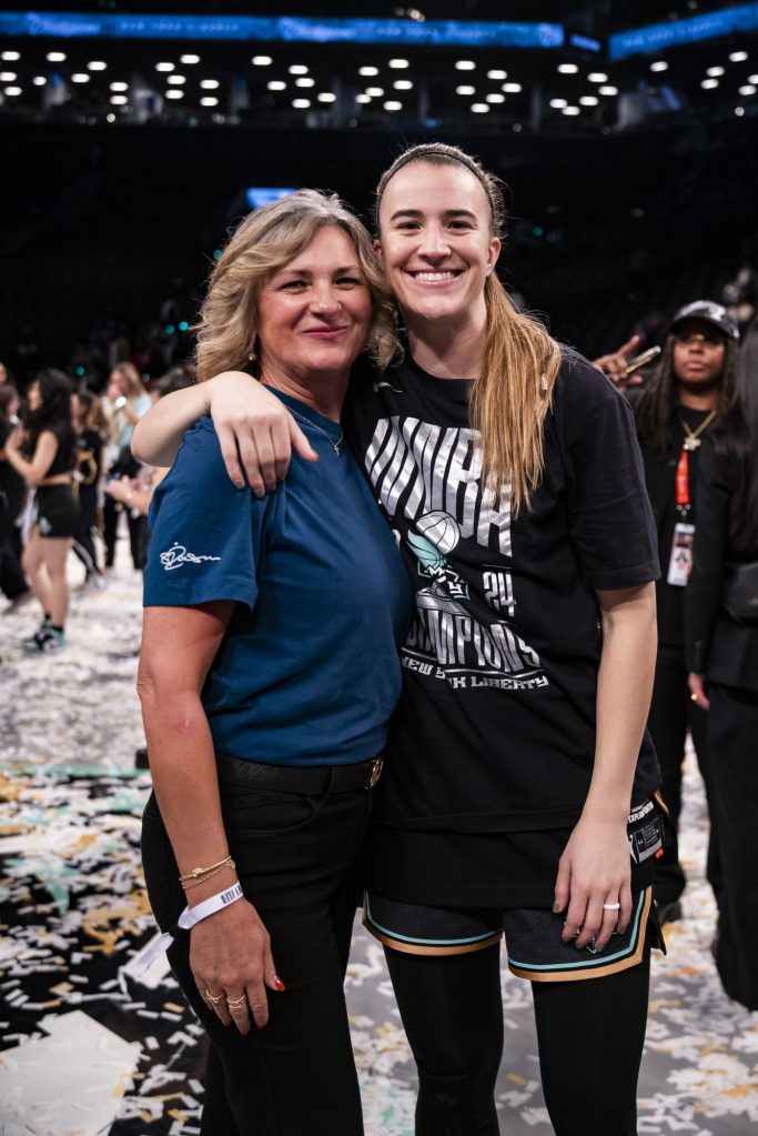 Sabrina Ionescu #20 of the New York Liberty celebrating after winning the 2024 WNBA Finals game against the Minnesota Lynx at Barclays Center