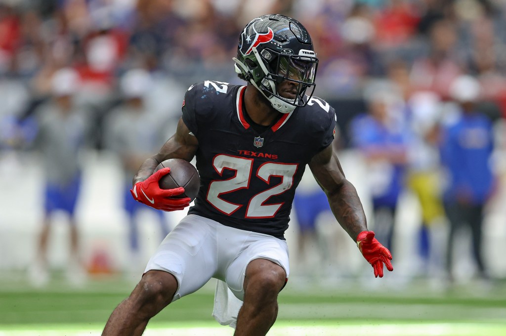 Houston Texans running back Cam Akers (22) runs with the ball during the first quarter against the Los Angeles Rams at NRG Stadium.