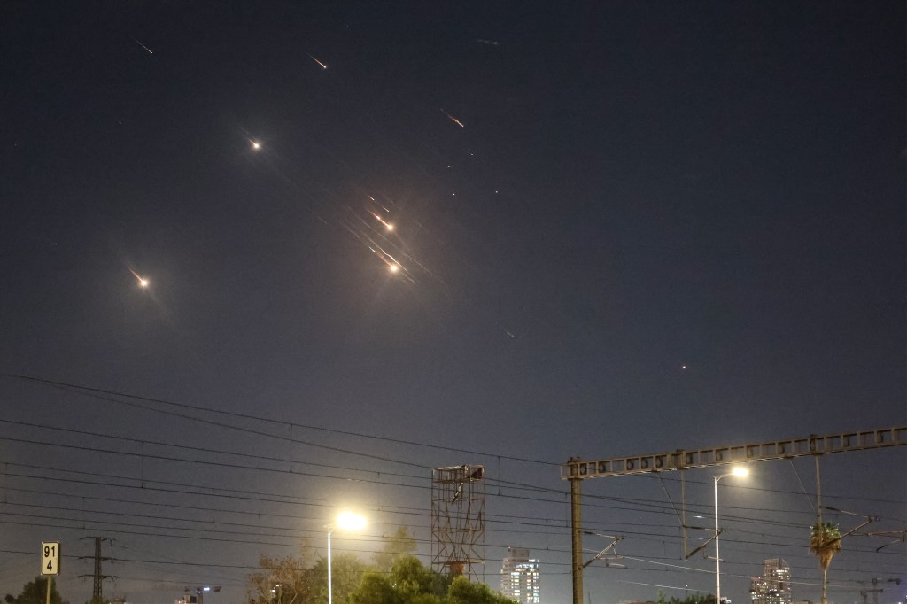 Projectiles being intercepted by Israel above Tel Aviv on October 1, 2024.