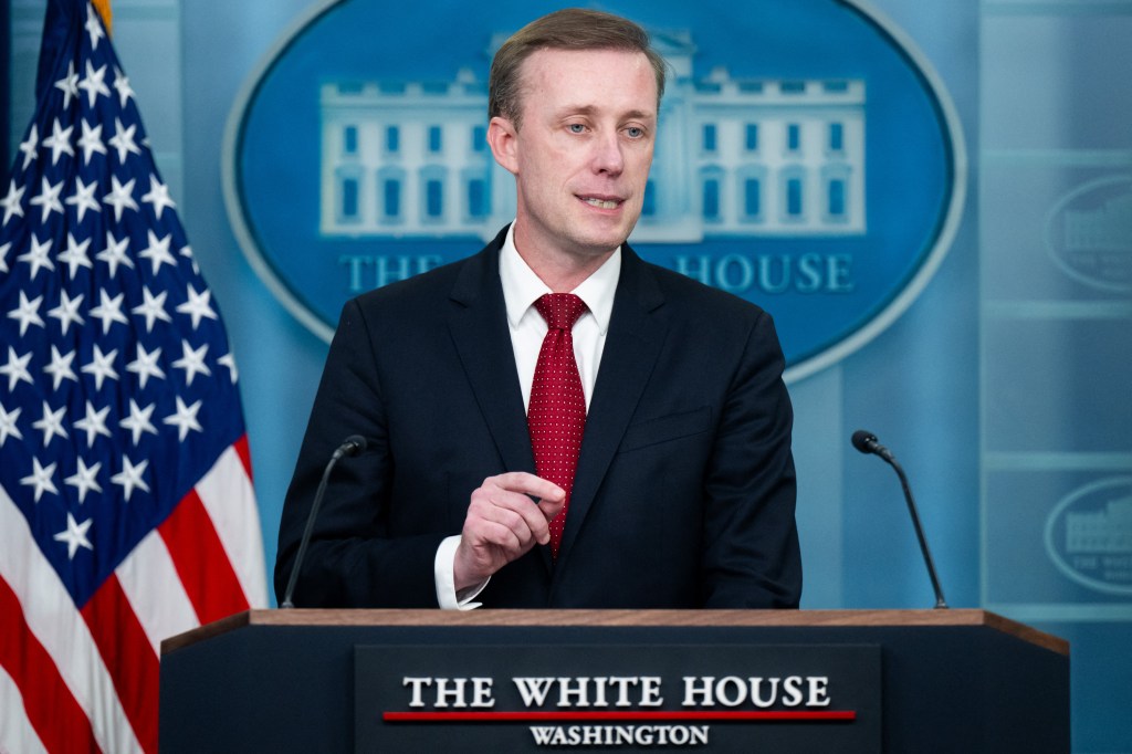 National Security Advisor Jake Sullivan speaking about Israel at a daily press briefing in the White House's Brady Press Briefing Room