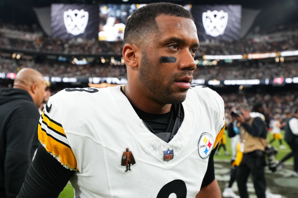 Russell Wilson #3 of the Pittsburgh Steelers walks off the field after the Steelers defeated the Las Vegas Raiders, 32-13, at Allegiant Stadium on October 13, 2024 in Las Vegas, Nevada.