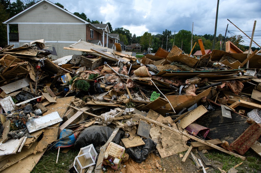 A pile of debris outside a  house in Camden, North Carolina on Oct. 4, 2024.