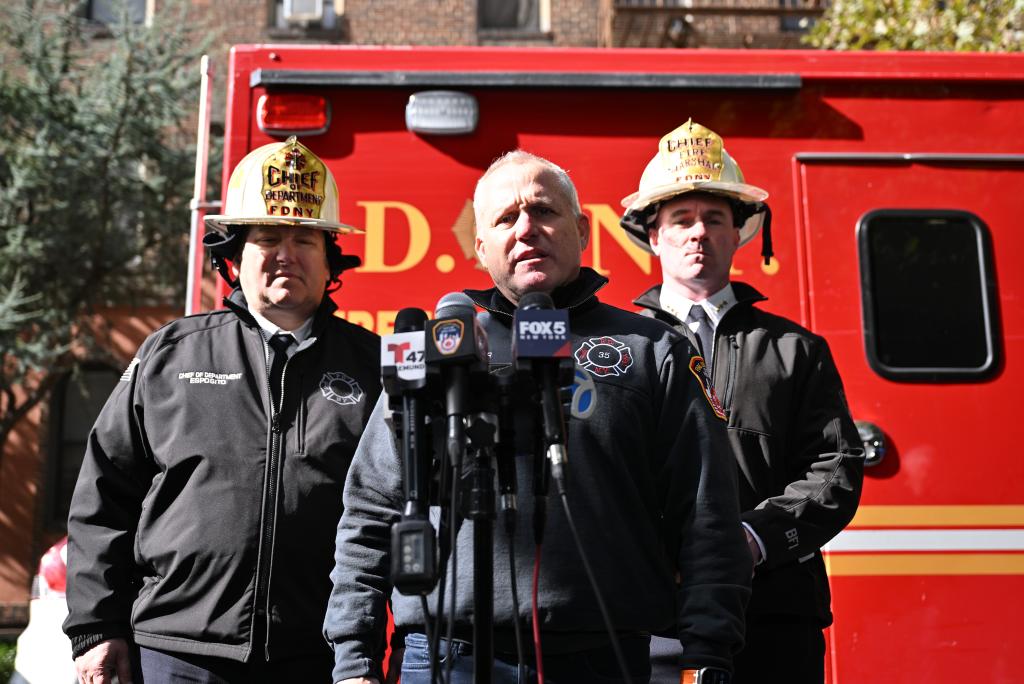 Fatal Brooklyn fire. Tuesday, October 16, 2024 PICTURED: center, FDNY Commissioner Robert Tucker.