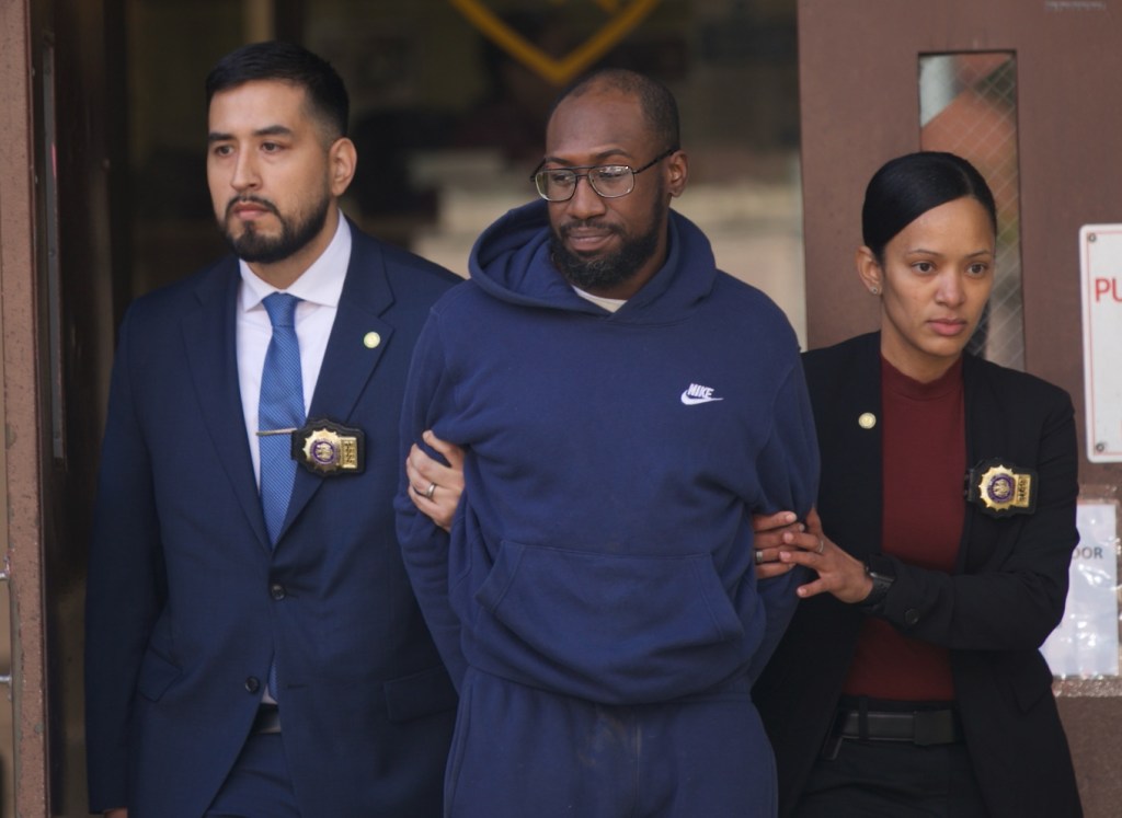 Trevor Nurse getting led out of the 23rd Precinct in Manhattan on Oct. 7, 2024 after allegedly attacking former Gov. David Paterson.