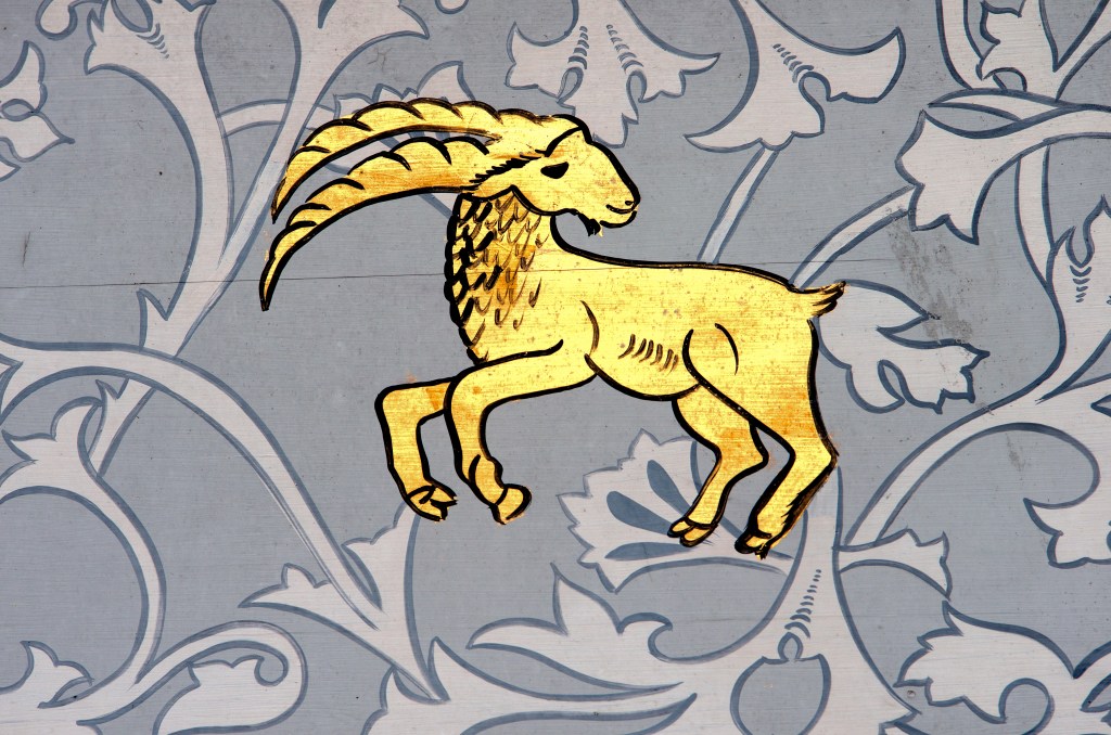 Ancient wall painting of the Capricorn zodiac sign, the sea goat