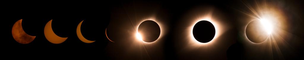 Stages of a solar eclipse happening in the sky