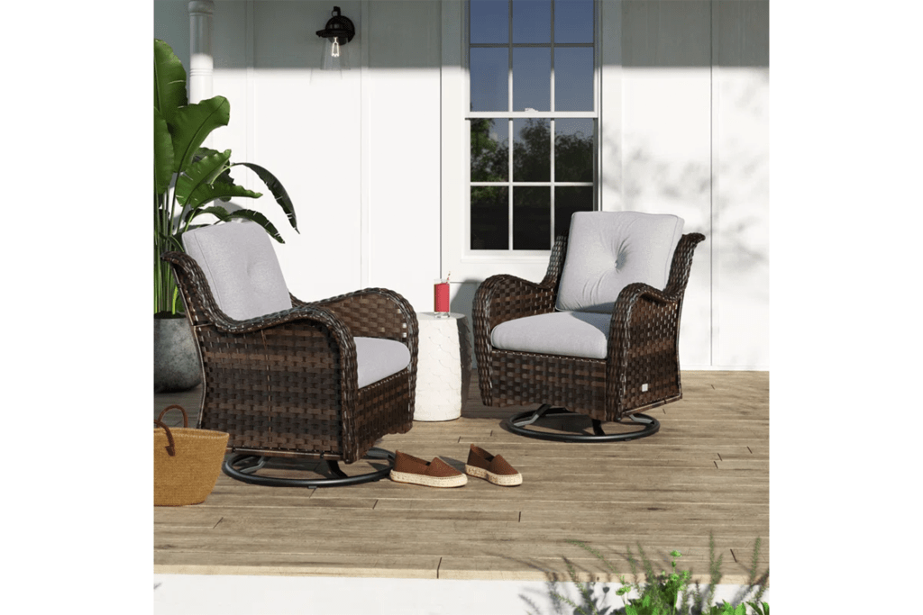 Beachcrest Home Linkwood Rocking Swivel Patio Chair with Cushions (Set of 2)