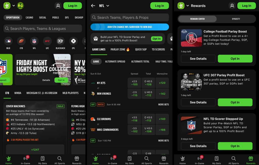 DraftKings Sportsbook mobile app screenshot